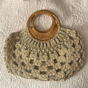 Braided handbag with wood handles